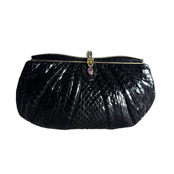Judith Leiber Genuine Leather Snakeskin Med Clutch Crossbody Evening Bag MINT - Picture 11 of 11